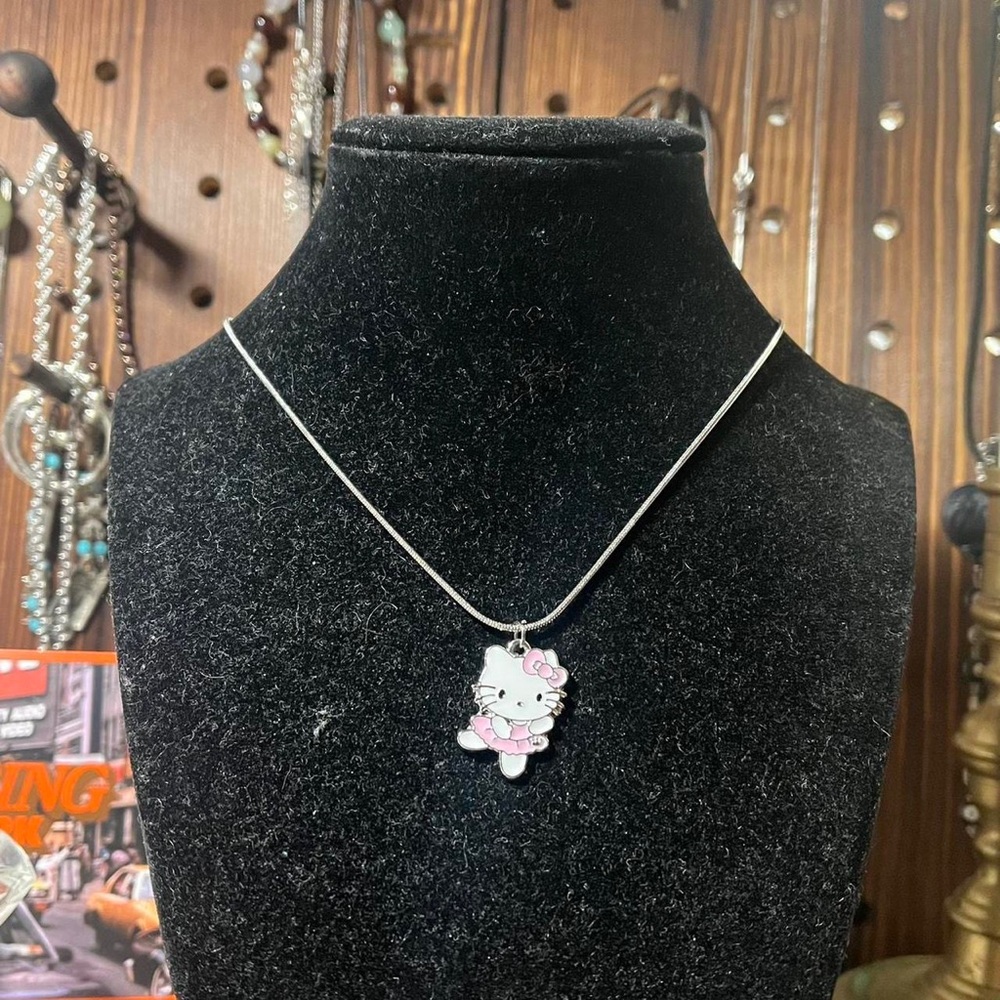 handmade cute pink hello kitty sanrio ballet silver stainless steel necklace